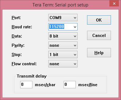 Tera Term baud rate settings