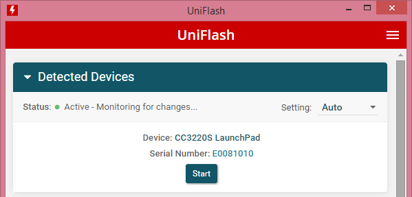UniFlash start